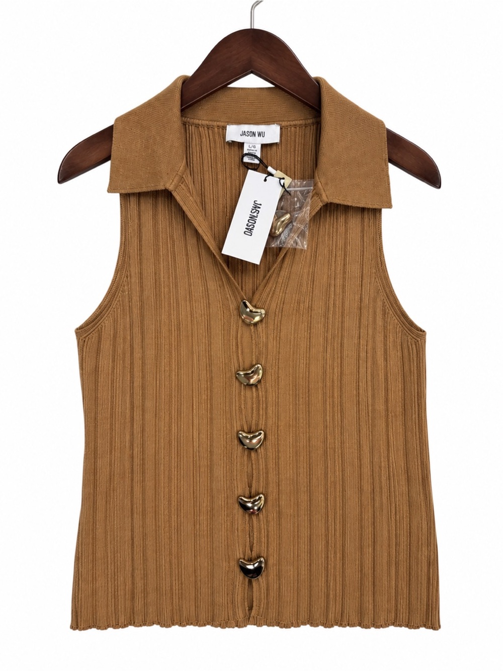 NWT Jason Wu Ribbed Sweater Sleeveless Tan Good Button top